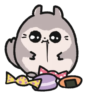おかしを まえに して がまんしている ぽちゃもん