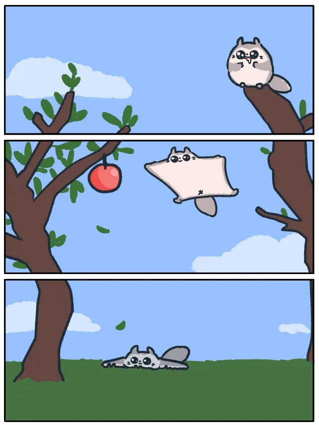 りんごを取ろうとして落ちるぽちゃもんの3コマ漫画の壁紙